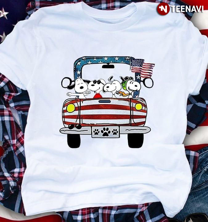 Snoopy Driving Jeep American Flag