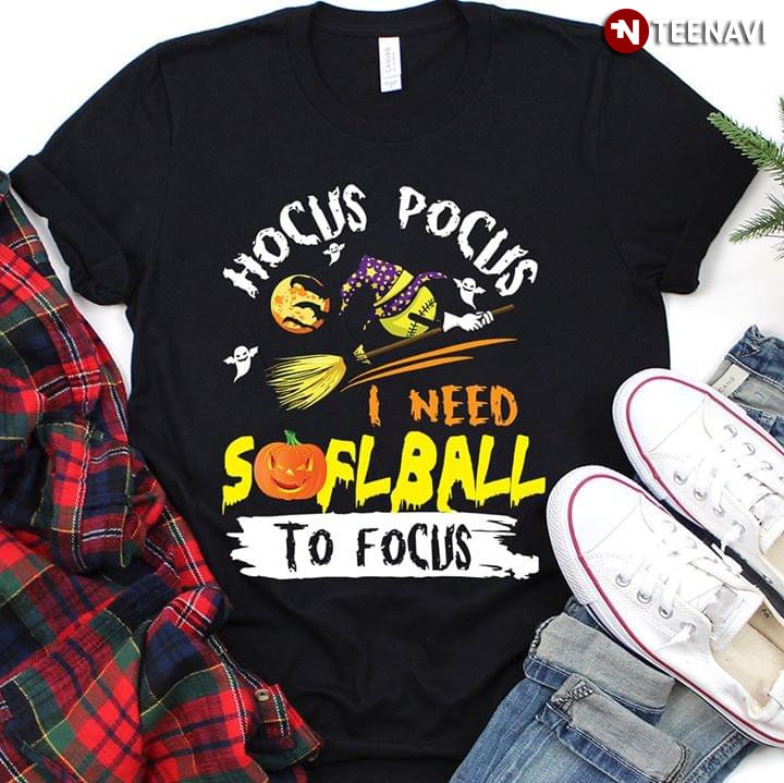 Halloween Hocus Pocus I Need Softball To Focus T-Shirt