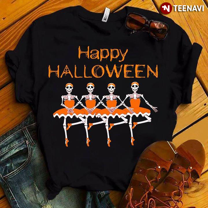 Skeletons Ballet Dancing Happy Halloween T-Shirt