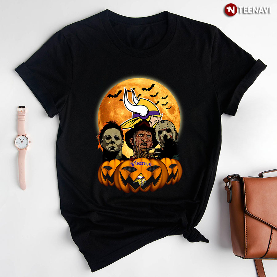 Michael Myers Freddy Krueger And Jason Voorhees Minnesota Vikings Halloween T-Shirt