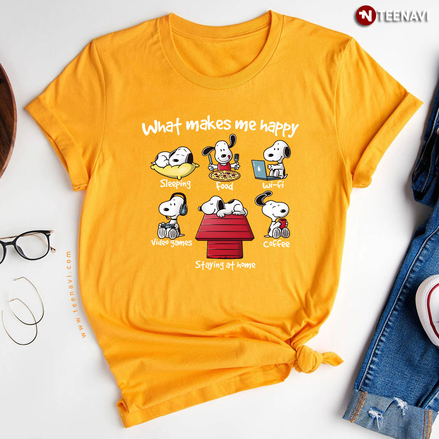 What Makes Me Happy Sleeping Food Wi Fi Video Game Coffee Staying Of Home Snoopy