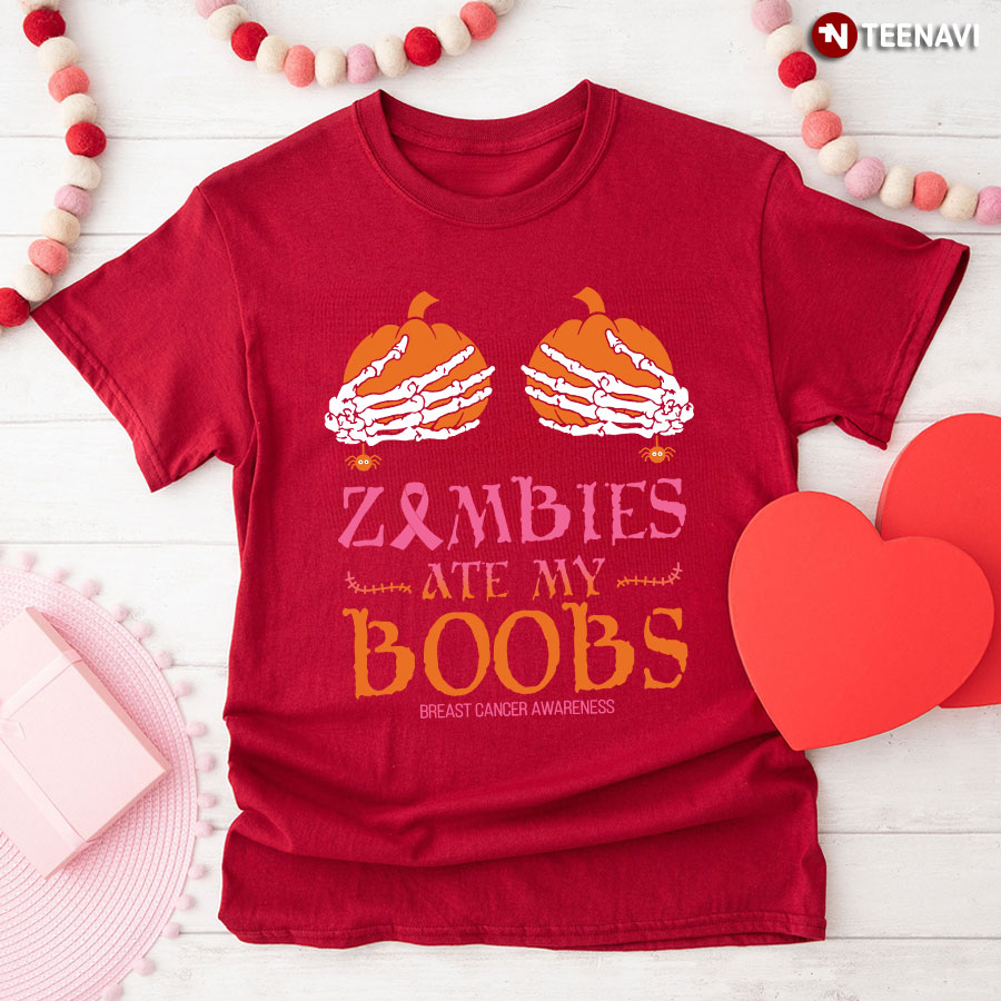 Zombies Are My Boobs Breast Cancer Awareness Halloween T-Shirt