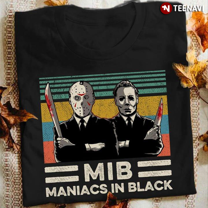 Jason Voorhees And Michael Myers MIB Maniacs In Black T-Shirt