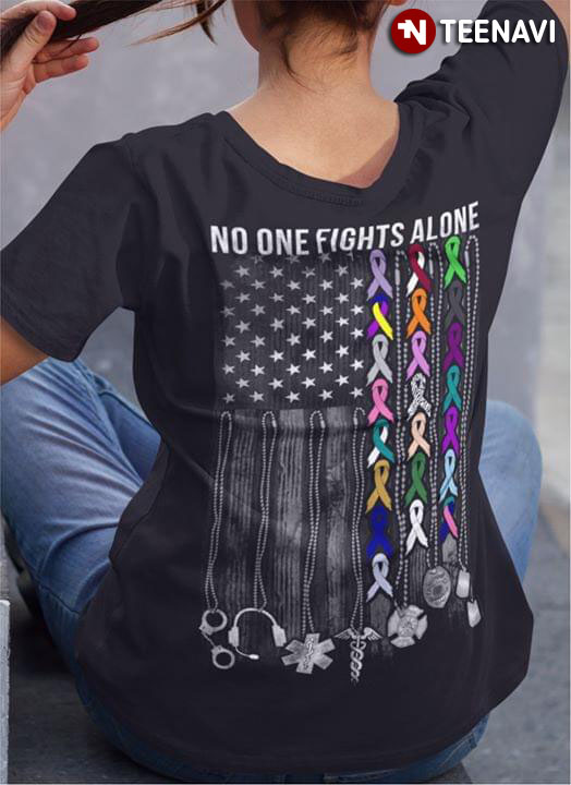 No One Fights Alone Multi-Colored Ribbon Heart American Flag