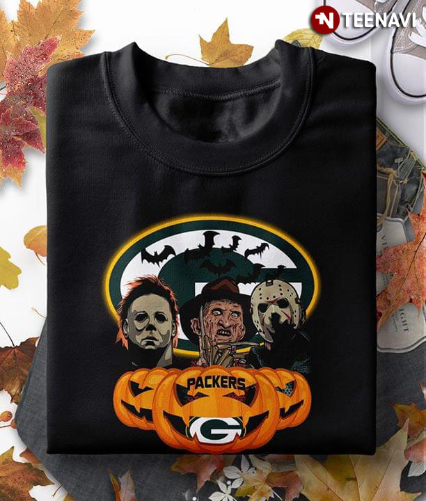 Michael Myers Freddy Krueger And Jason Voorhees Green Bay Packers Pumpkin Halloween T-Shirt