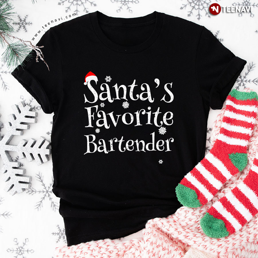 Santa's Favorite Bartender Christmas T-Shirt