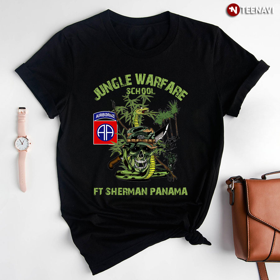 Jungle Warfare School FT Sherman Panama 82nd Airborne Devision Skull T-Shirt