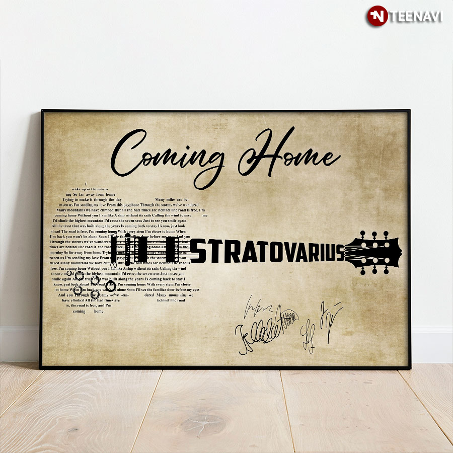 Stratovarius Coming Home With Guitar Typography And Signature Poster
