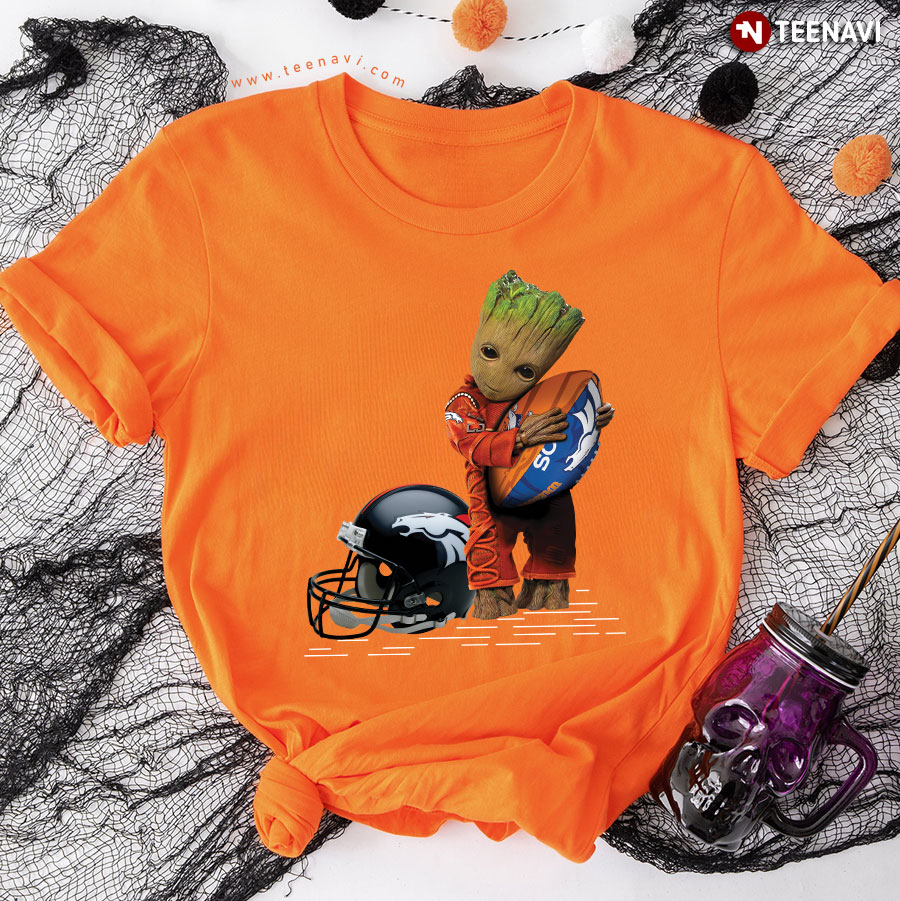 Baby Groot Hugging Denver Broncos T-Shirt