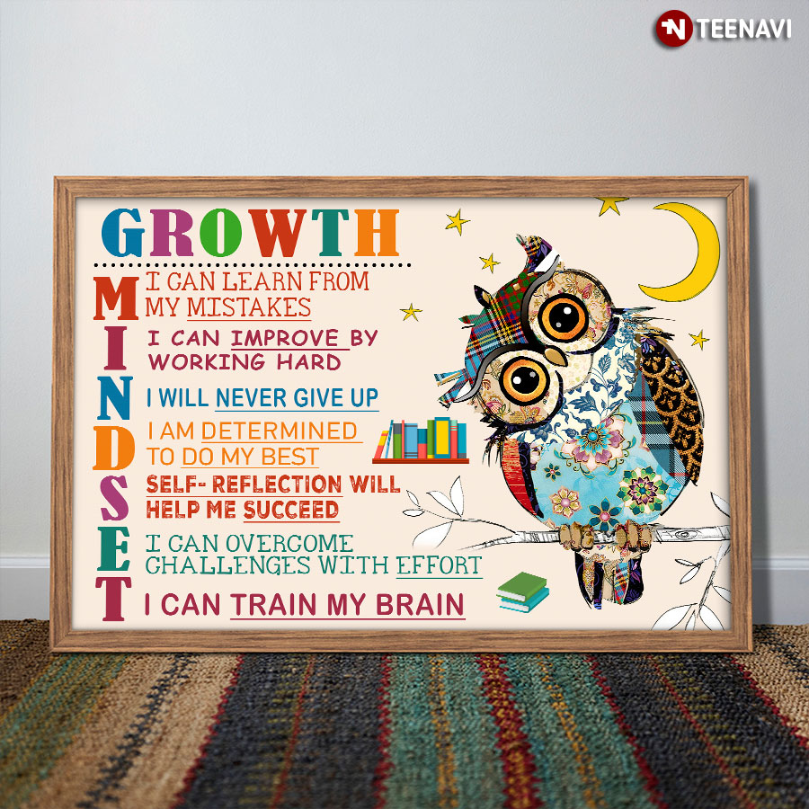 Cute Owl Growth Mindset I Can Learn From My Mistakes I Can Improve By Working Hard I Will Never Give Up Poster
