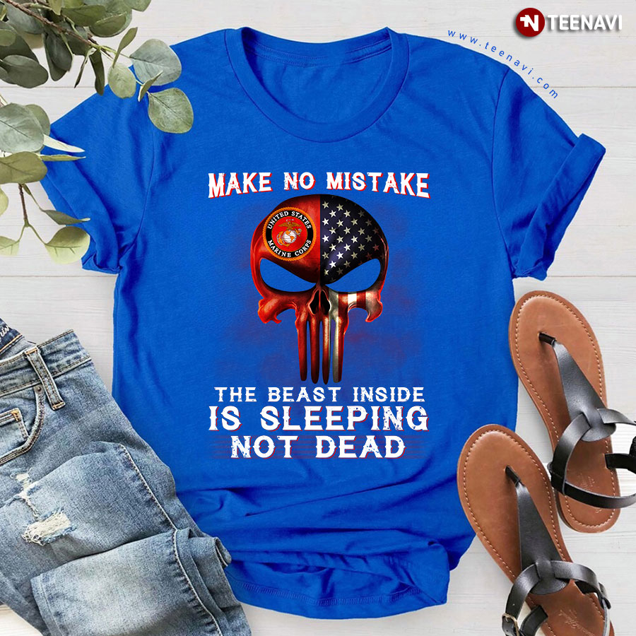 Punisher Skull Flag U.S. Marine Make No Mistake The Beast Inside Is Sleeping Not Dead T-Shirt Punisher Skull Flag U.S. Marine Make No Mistake The Beast Inside Is Sleeping Not Dead T-Shirt