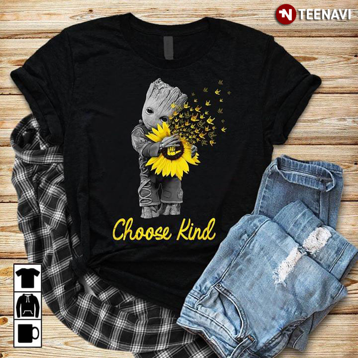 Baby Groot Hugging Sunflower Love Hand Sign  Choose Kind