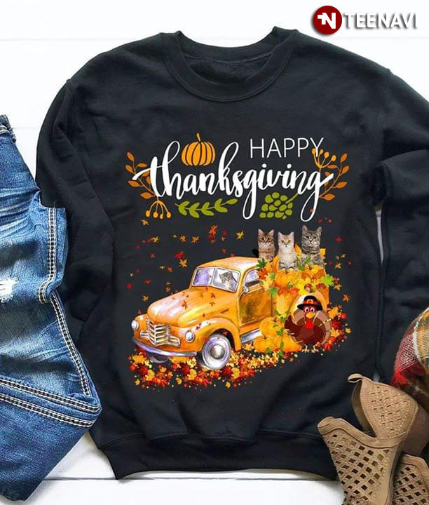 Turkey Cat Vintage Car Happy Thanksgiving