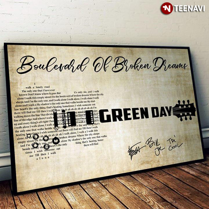 Greenday Boulevard Of Broken Dreams With Guitar Typography And Signatures