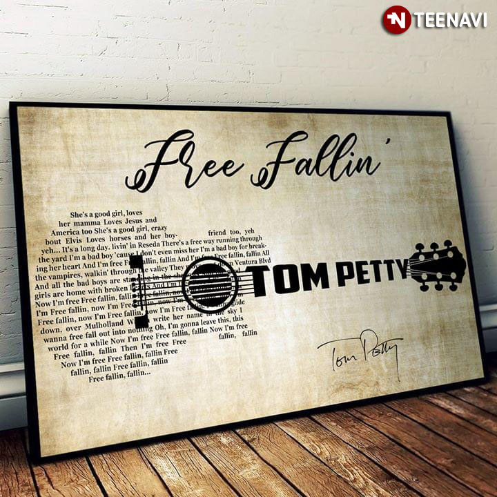 Tom Petty Free Fallin' With Guitar Typography And Signature