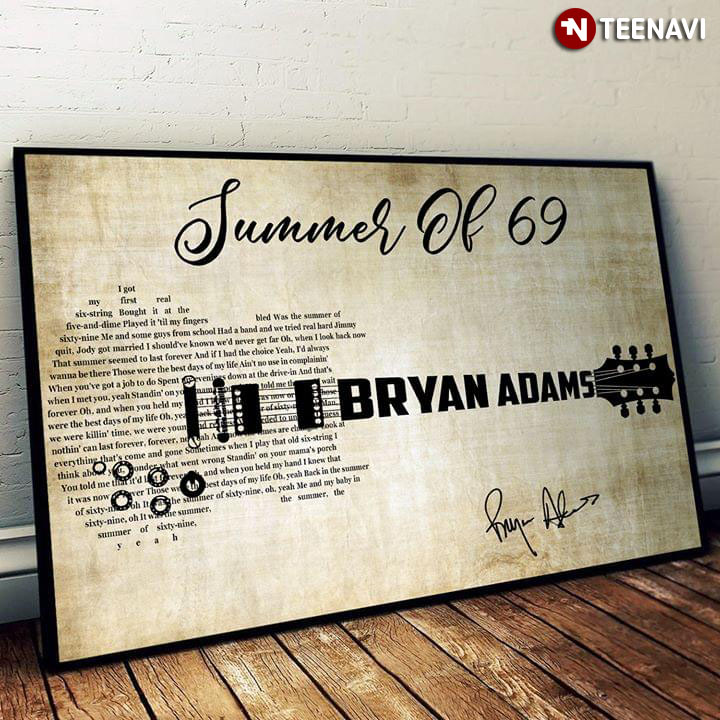Bryan Adams Summer Of '69 With Guitar Typography And Signature