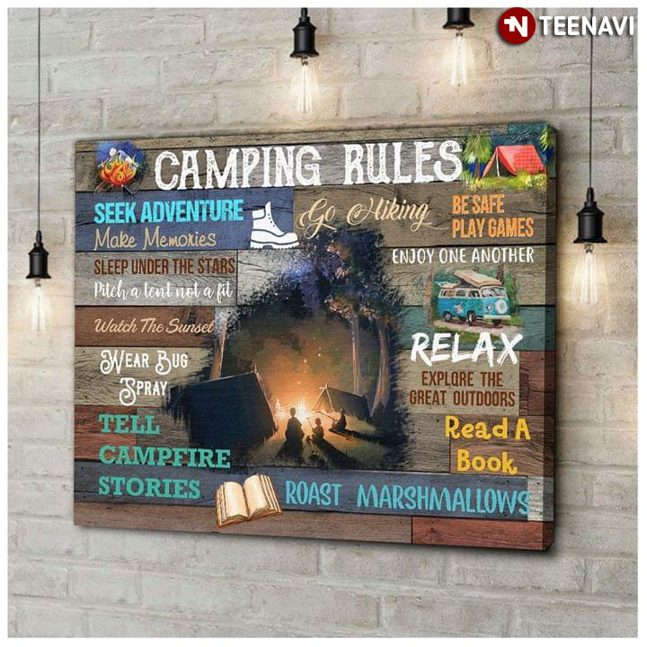Funny Camping Rules Seek Adventure Make Memories Go Hiking Be Safe Play Games