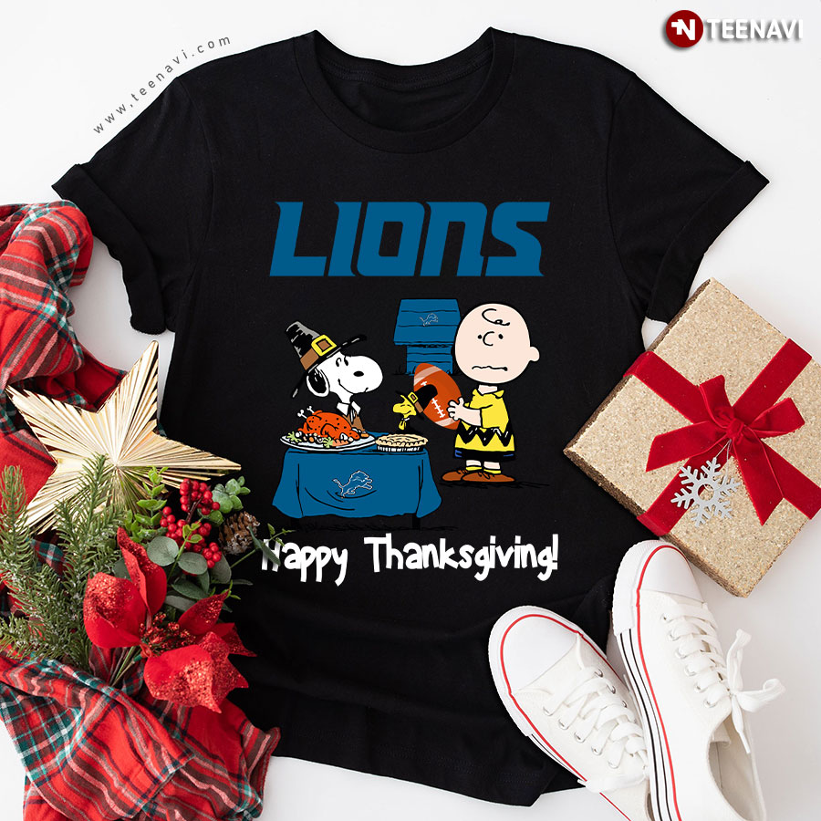Peanuts Detroit Lions Football Happy Thanksgiving T-Shirt