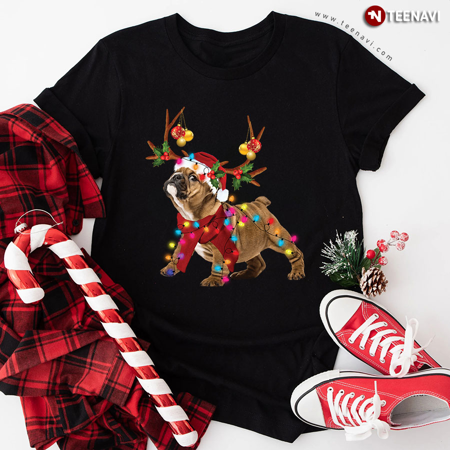 Bulldog Gorgeous Reindeer Christmas Ornament T-Shirt