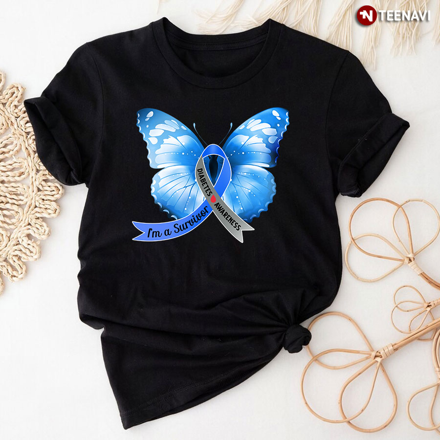 I'm A Survivor Diabetes Awareness Blue Butterfly T-Shirt