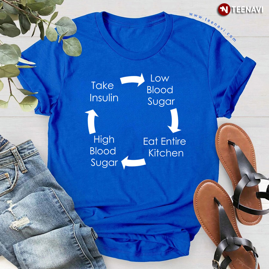 Take Insulin Low Blood Sugar Eat Entire Kitchen High Blood Sugar Repeat Diabetes Awareness T-Shirt
