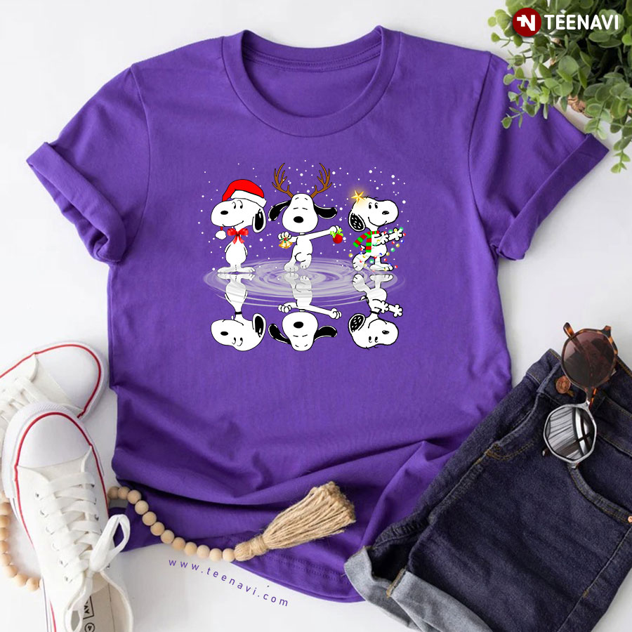 Snoopy With Christmas Ornament Water Mirror Reflection T-Shirt