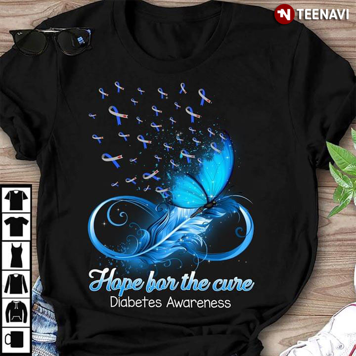 Hope For A Cure Diabetes Awareness Blue Feathers And Butterfly
