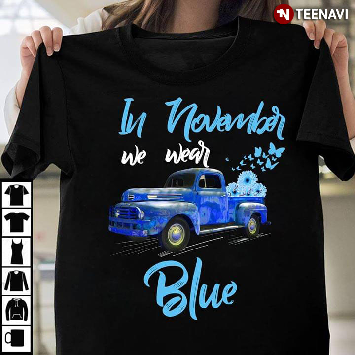 In November We Wear Blue Car Driving Flower And Diabetes Awareness