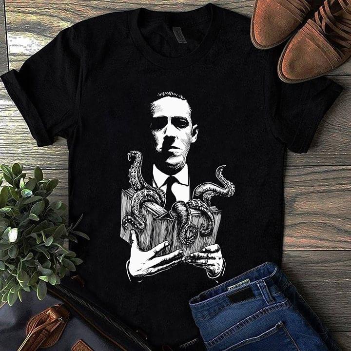 H. P. Lovecraft With Book And Monster Cthulhu