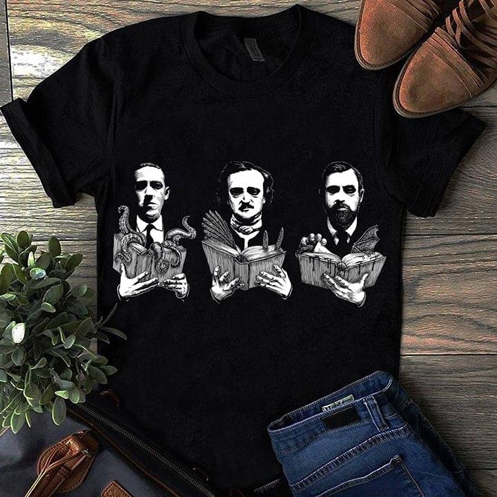 H.P Lovecraft Edgar Allan Poe And Herman Melville With Books Monsters