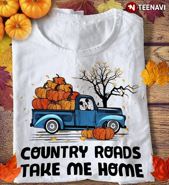 Mickey Mouse Driving Vintage Car Pumpkin Harvest Country Road Take Me Home Thanksgiving Day