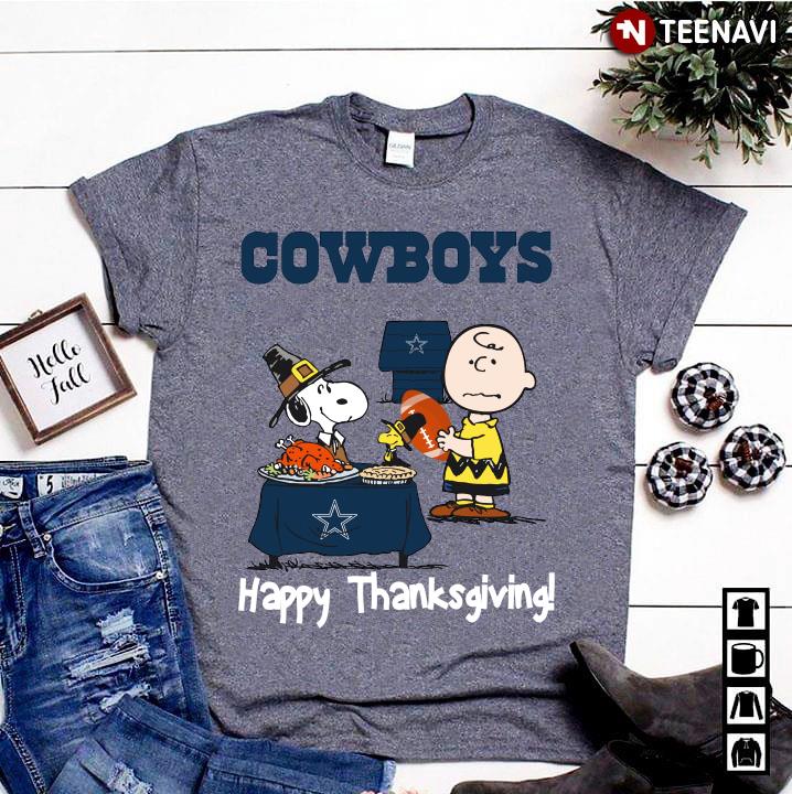 Peanuts Dallas Cowboys Football Happy Thanksgiving T-Shirt - TeeNavi