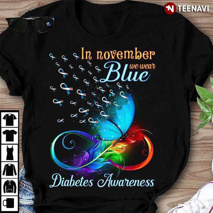 In November We Wear Blue Diabetes Awareness Butterfly Feather