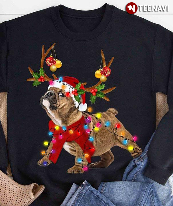 Bulldog Gorgeous Reindeer Christmas Ornament