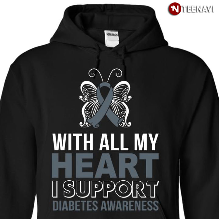 With All My Heart I Support Diabetes Awareness Butterfly