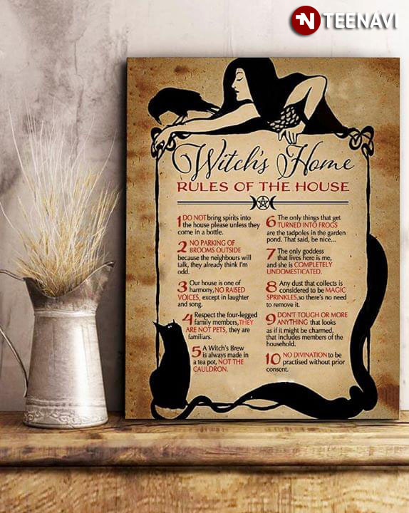 Funny Witch And Black Cat Witch's Home Rules Of The House