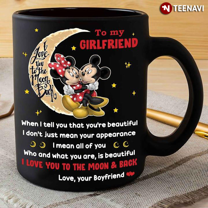 Disney Mickey Mouse And Minnie Mouse Hugging & Sitting On The Moon To My Girlfriend I Love You To The Moon & Back