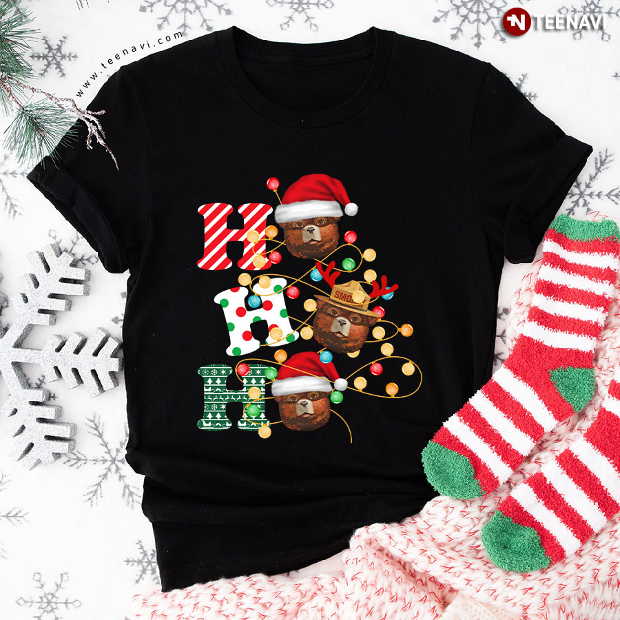 Smokey Bear With Lights Ho Ho Ho Christmas T-Shirt