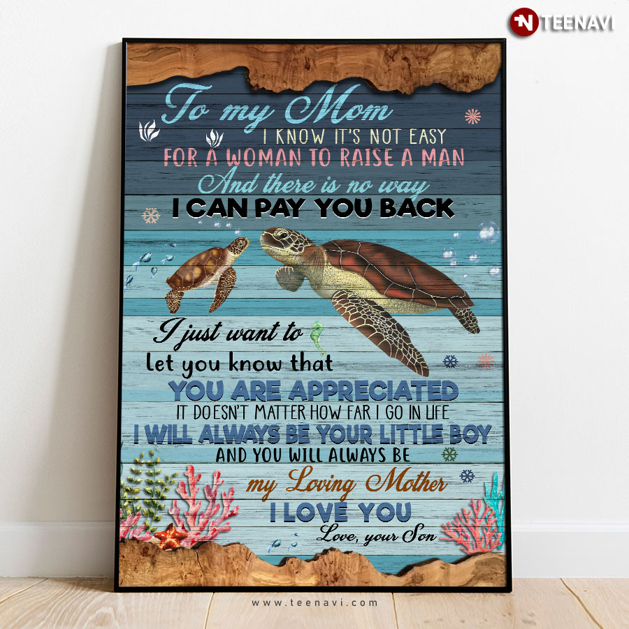 Sea Turtle Mom & Son To My Mom I Know It’s Not Easy For A Woman To Raise A Man And There Is No Way I Can Pay You Back Poster