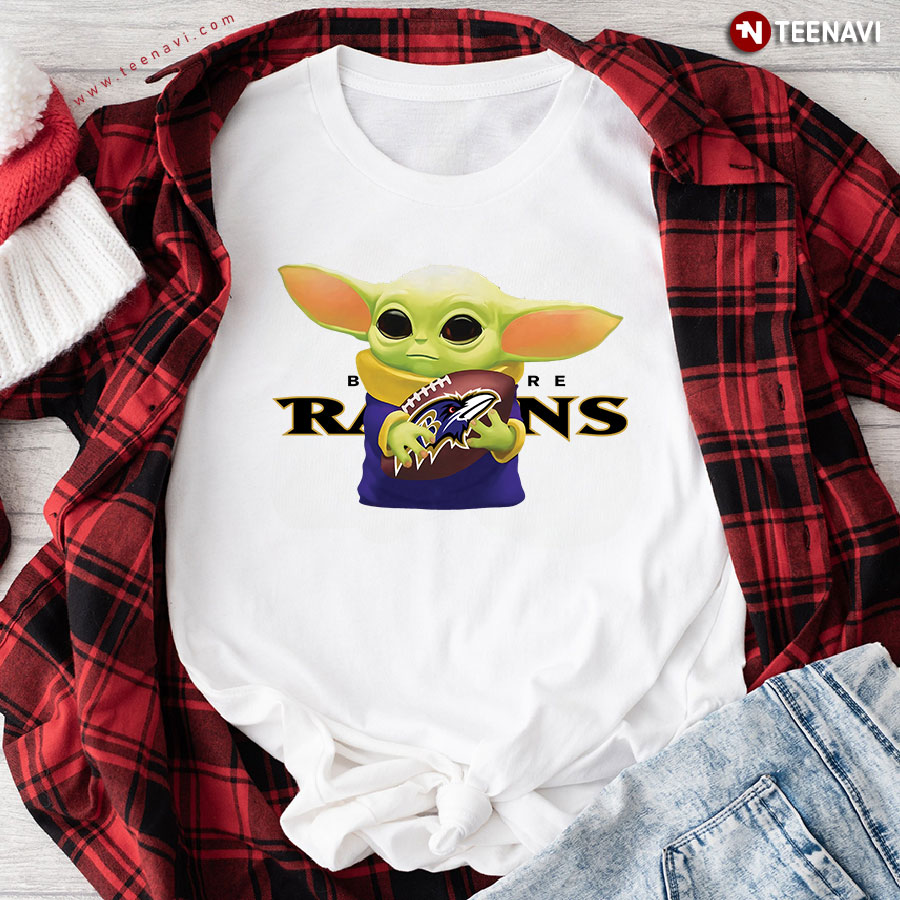Baby Yoda Holding Baltimore Ravens T-Shirt