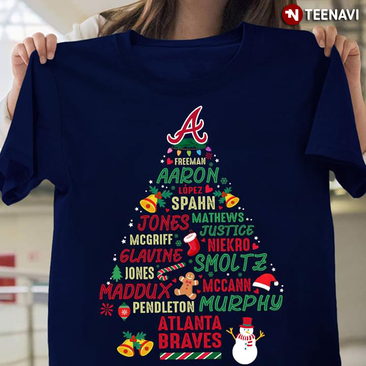 Christmas Tree Names Freeman Aaron Lopez Spahn Jones Mathews Justice Niekro  Mcgriff Atlanta Braves T-Shirt - TeeNavi
