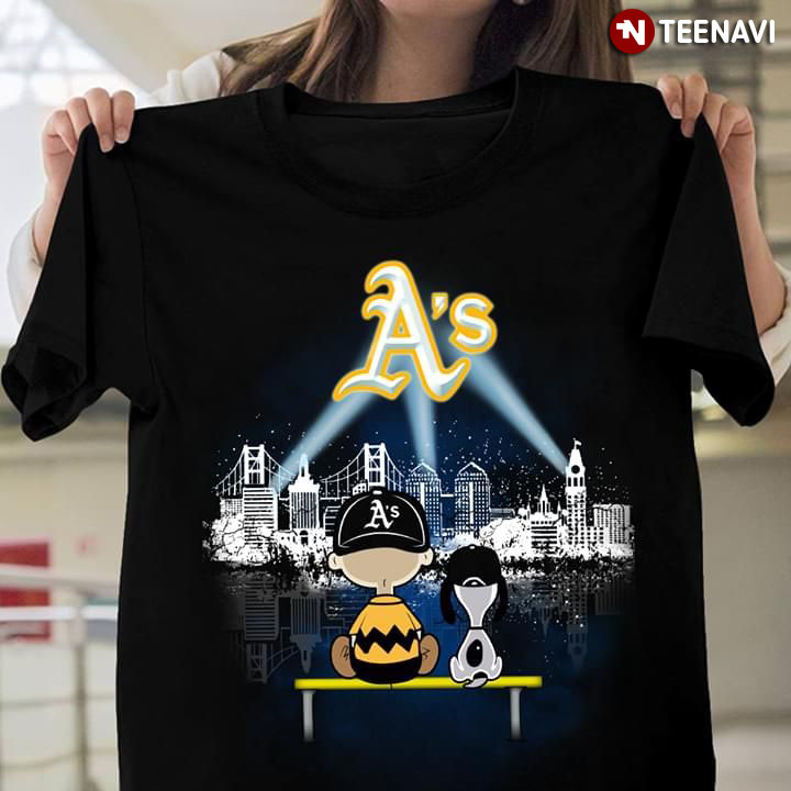 Charlie Brown And Snoopy Watching City Oakland Athletics T-Shirt - TeeNavi