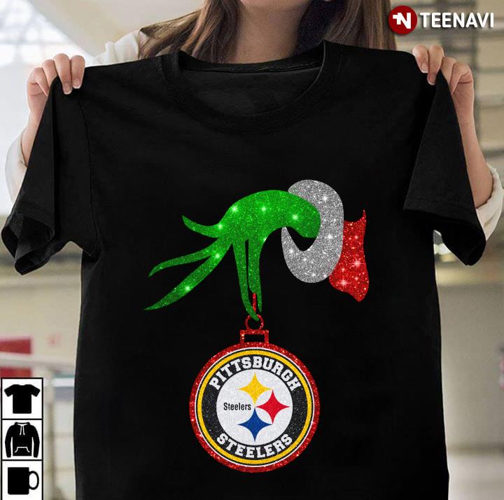 Grinch Hand Holding Pittsburgh Steelers Christmas T-Shirt - TeeNavi
