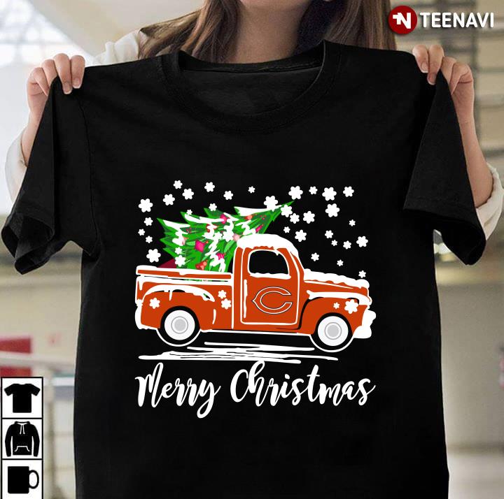 Vintage Car Carrying Christmas Tree Chicago Bears Merry Christmas