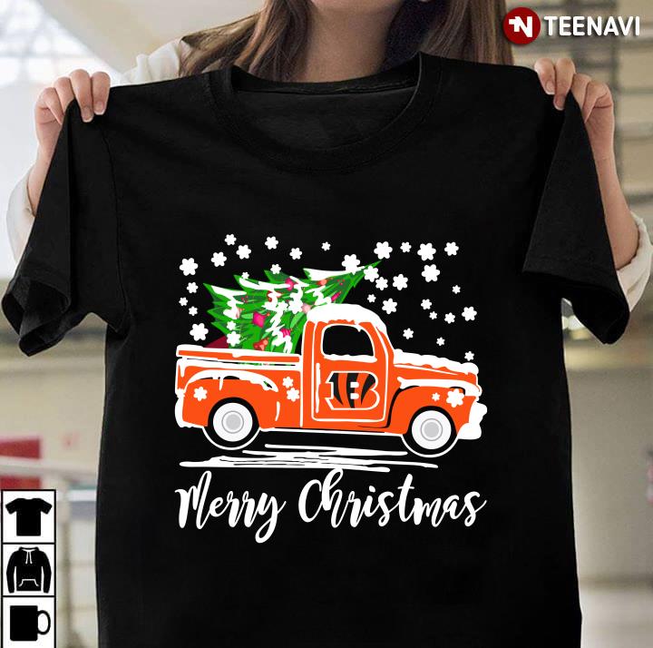 Vintage Car Carrying Christmas Tree Cincinnati Bengals Merry Christmas