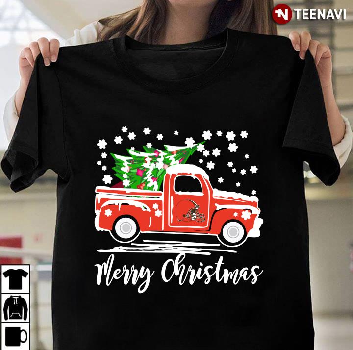 Vintage Car Carrying Christmas Tree Cleveland Browns Merry Christmas