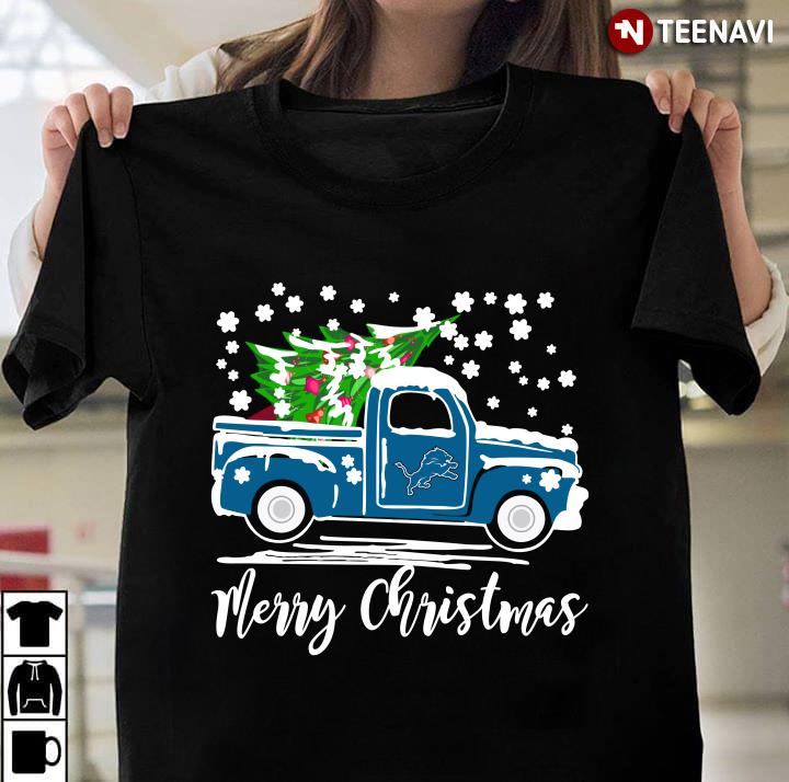 Vintage Car Carrying Christmas Tree Detroit Lions Merry Christmas