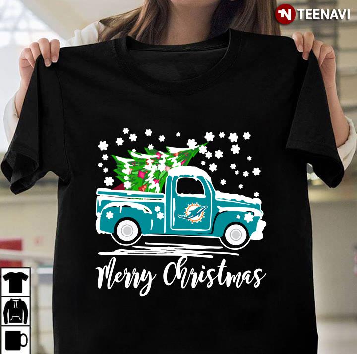 Vintage Car Carrying Christmas Tree Miami Dolphins Merry Christmas