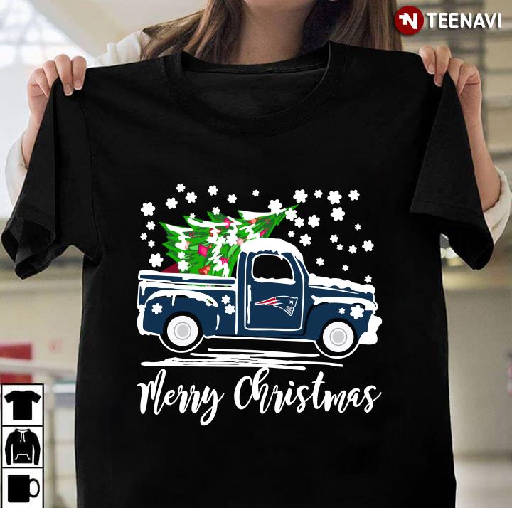 Vintage Car Carrying Christmas Tree New England Patriots Merry Christmas