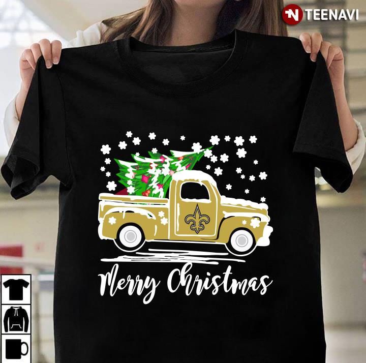 Vintage Car Carrying Christmas Tree New Orleans Saints Merry Christmas